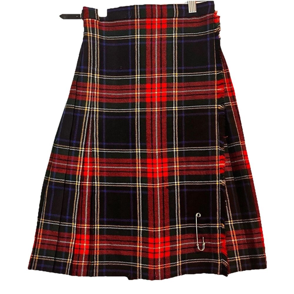 Vintage Highland Red Plaid Kilt 100% Wool Kilt Pin UK Girls 12 Made In Scotland